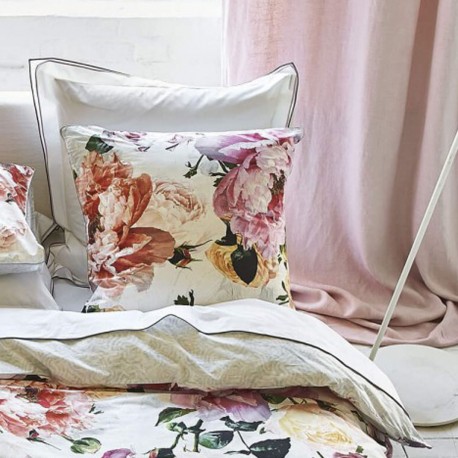 Taie d'oreiller carrée haut de gamme en percale de coton Tourangelle Poeny, Designers Guild