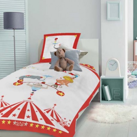 Au cirque Rouge, Ensemble housse de couette enfant et taie d'oreiller carrée en coton, Garnier-Thiébaut
