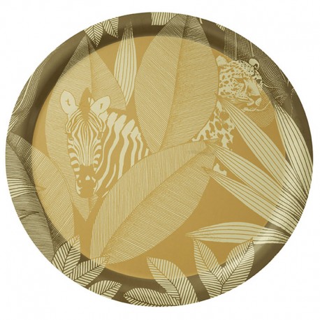 Plateau de service en bois 100% bouleau Nature Sauvage Panthère D49cm, Le Jacquard Français