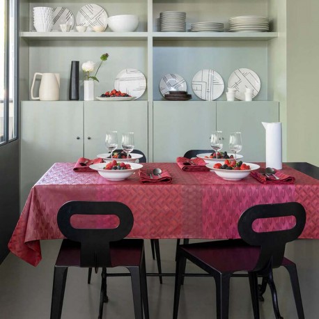 Nappe enduite sur mesure Caractère Carmin laize 155cm, Le Jacquard Français