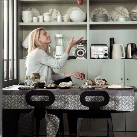 Nappe enduite sur mesure Caractère Titane laize 180cm, Le Jacquard Français