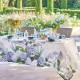 Nappe sur mesure antitache pur lin Jardin de Bretagne Bleu laize 180cm, Garnier-Thiébaut