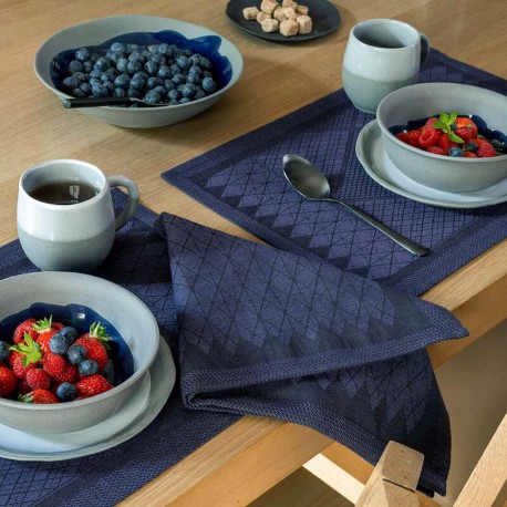 Set de table antitache coton et lin Club Satin Prusse, Le Jacquard Français