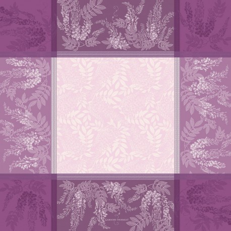 Petit carré déco pur coton antitache Glycines Parme, Garnier-Thiébaut