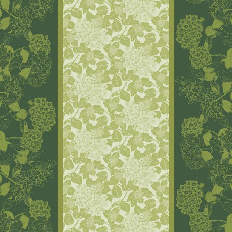 Tissu nappes au mètre Mille Hortensias Vert laize 185cm, Garnier-Thiébaut