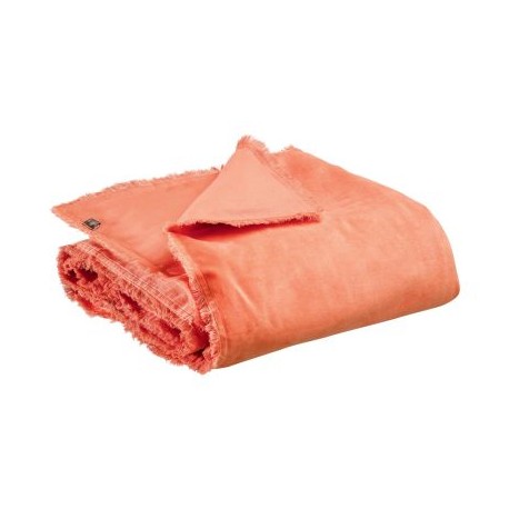 Edredon bout de lit uni velours de coton/coton Fara Goyave 85x200, Vivaraise