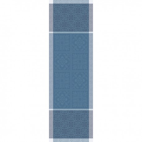 Chemin de table jacquard pur lin antitache Harmonie Bleu, Garnier-Thiébaut